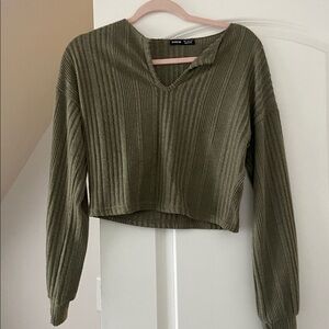 SHEIN Khaki Ribbed Knit Top
